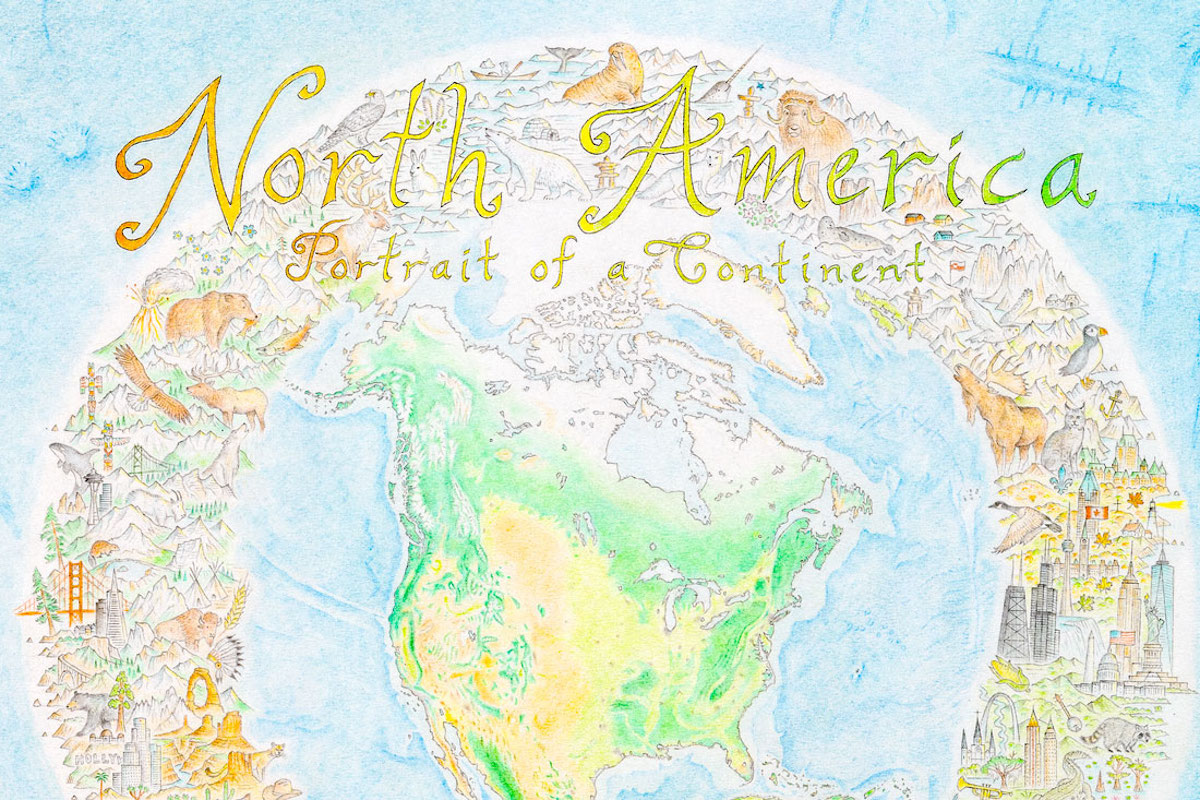 Large Hand Drawn Map of North America