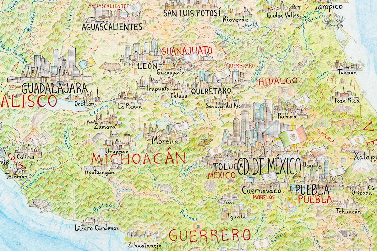 Detail of Large Illustrated Map of North America