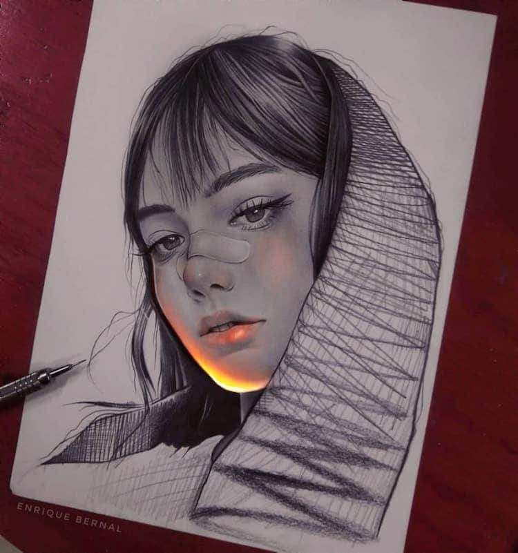  Artista crea ilustraciones a lápiz iluminadas por 