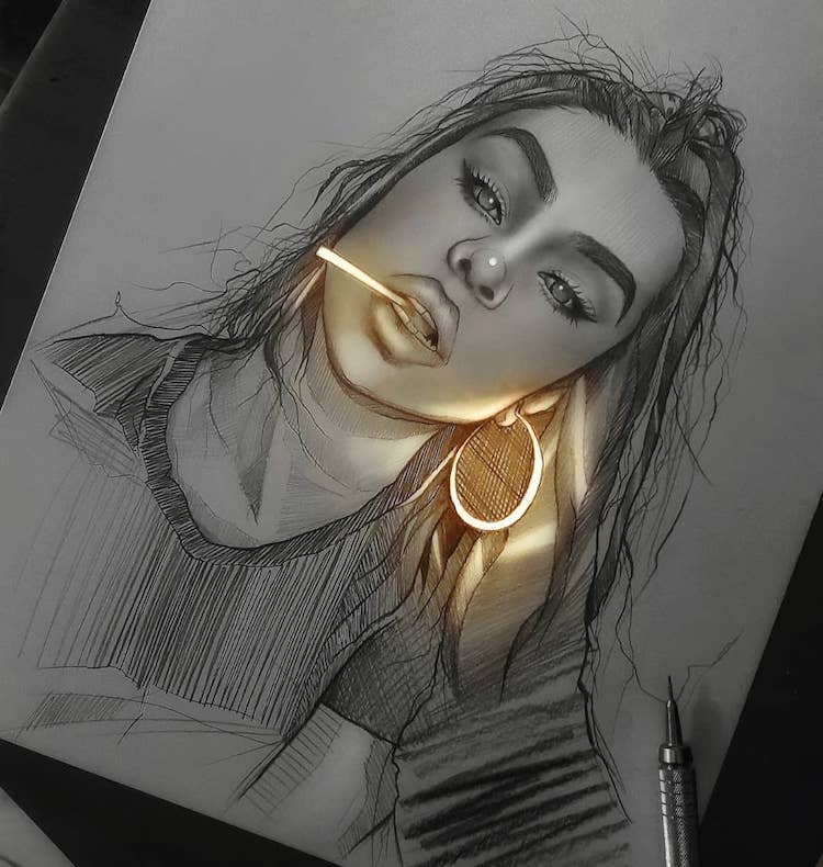 Artist Makes His Pencil Drawings "Shine" With Digital Manipulation