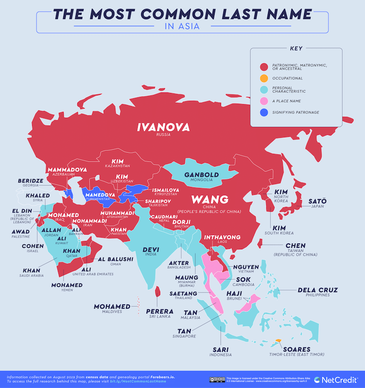 Carte des noms de famille les plus courants par NetCredit