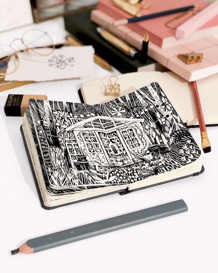 Artist Draws Detailed Fantasy Illustrations in Pen and Ink