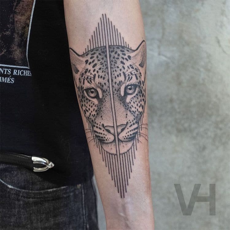 Mosaic Animal Face Tattoo On Forearm By Coen Mitchell