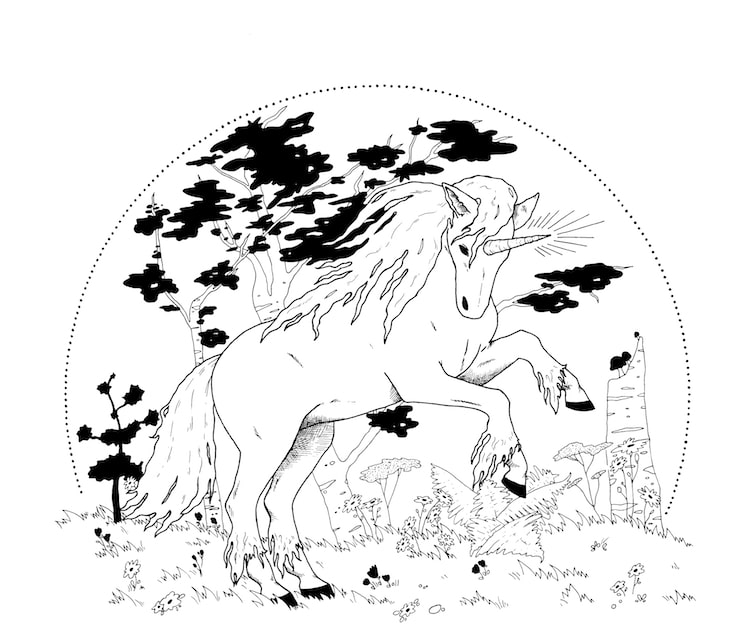 Easy Unicorn Drawing Black And White