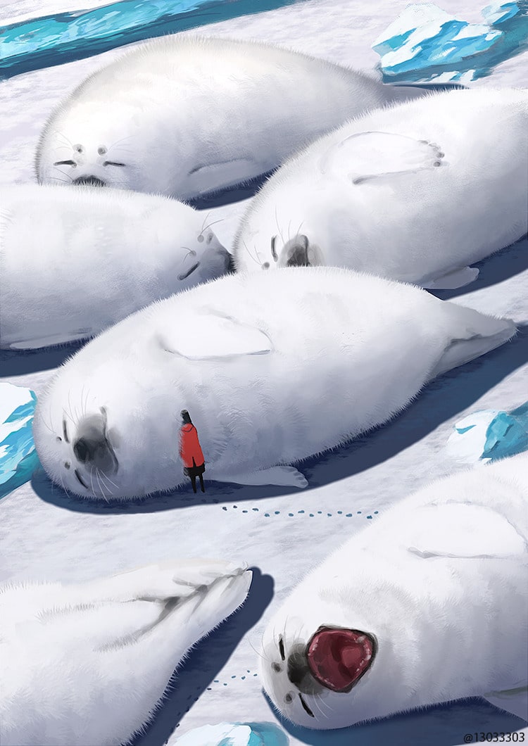 Ilustraciones de animales gigantes por Monokubo