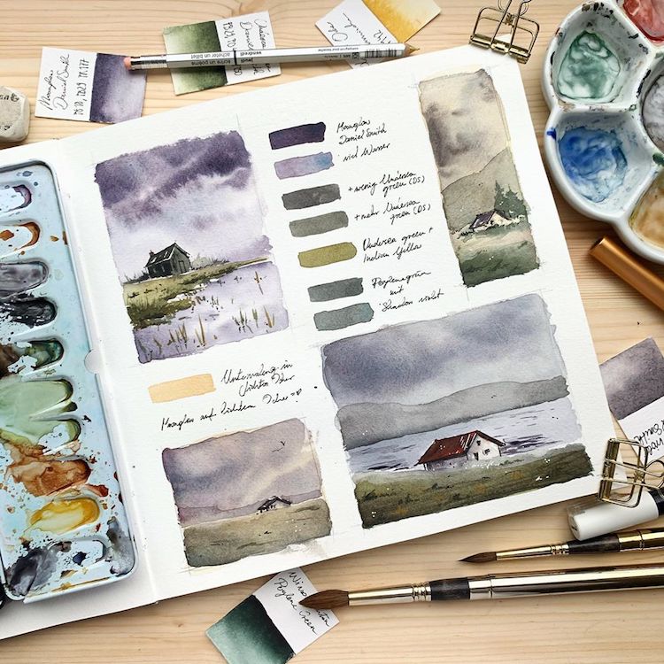 Sketchbook Painting, Watercolor Landscape