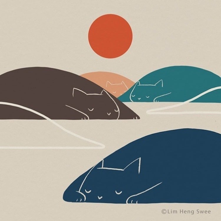 Cat Landscape Illustrations by Lim Heng Swee