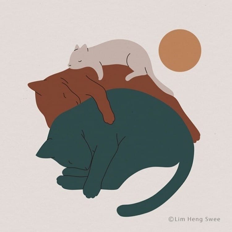 Ilustraciones minimalistas de gatos por Lim Heng Swee