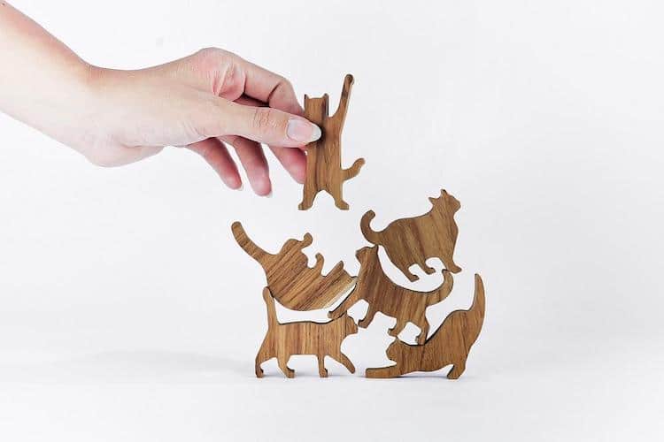 juego de gatos de madera para amantes de los animales
