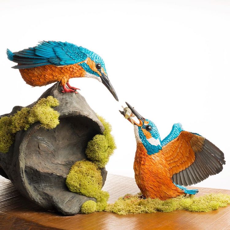 esculturas de aves de papel