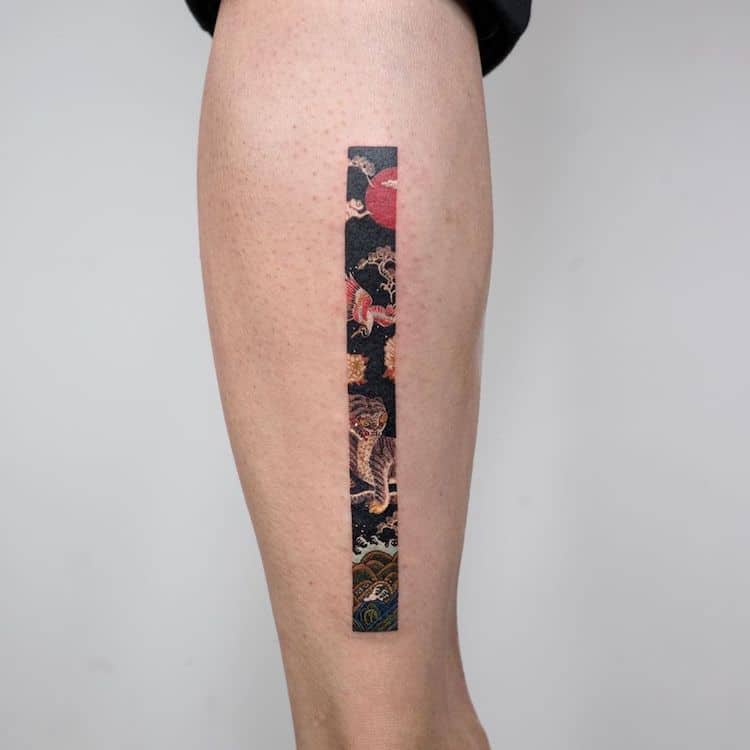 Möbius strip tattoo on the left inner arm.