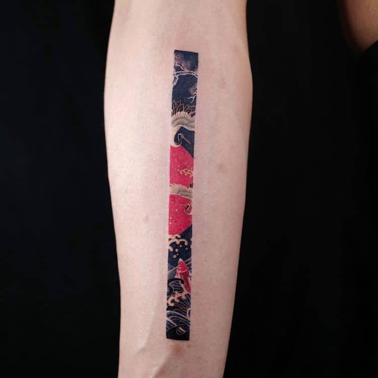 Handpoked style rectangular mountains landscape tattoo on the inner  forearm  Tiny tattoos for women Tattoos Forearm tattoos