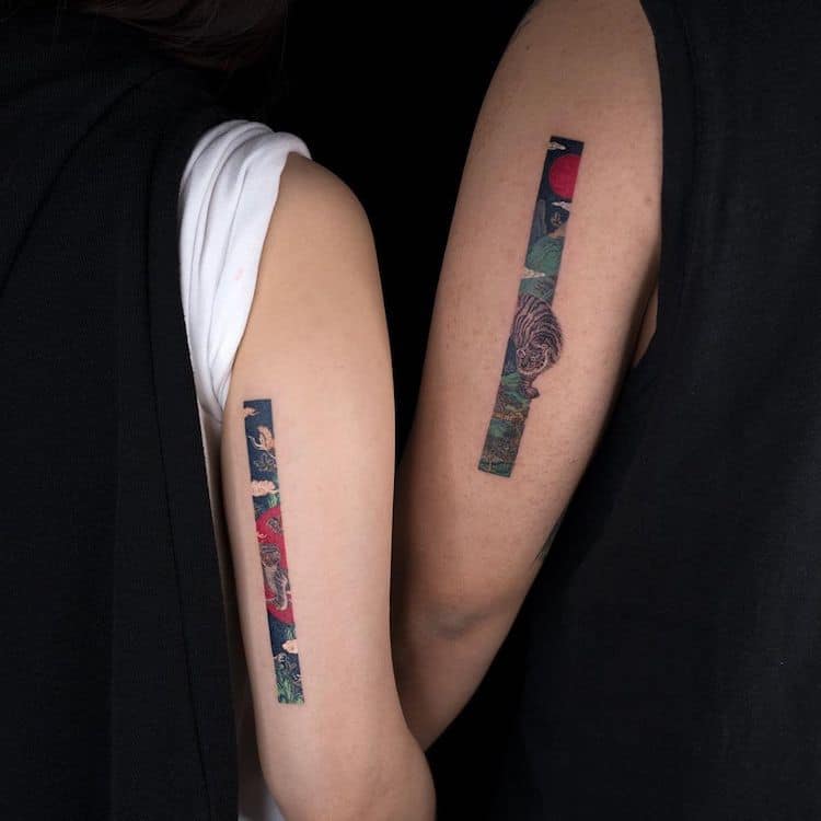 Elegant Rectangle Tattoo Designs Reveal A Sliver Of Colorful Scenes