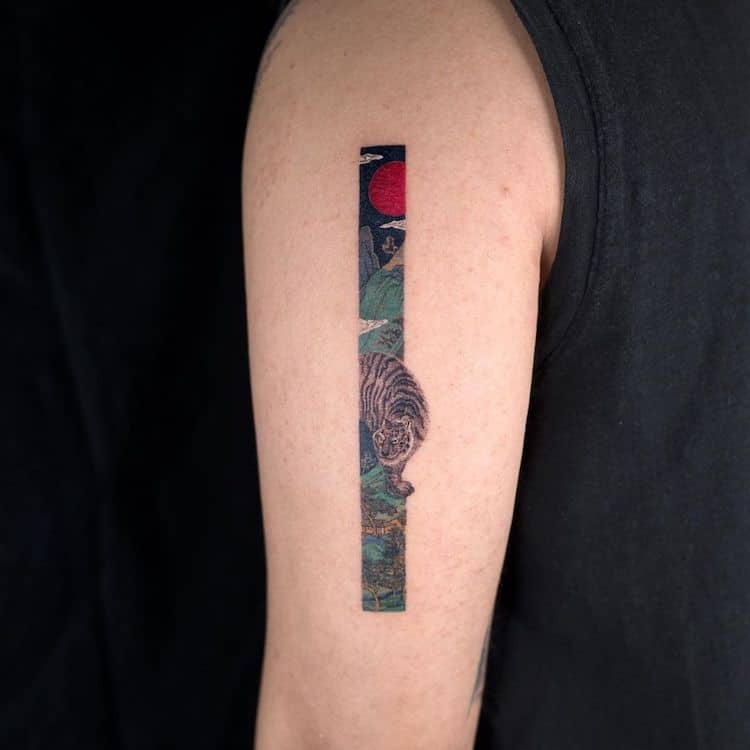 Elegant Rectangle Tattoo Designs Reveal a Sliver of Colorful Scenes