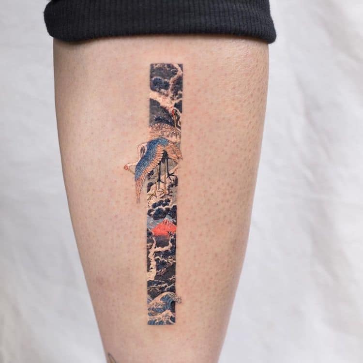 Elegant Rectangle Tattoo Designs Reveal a Sliver of Colorful Scenes