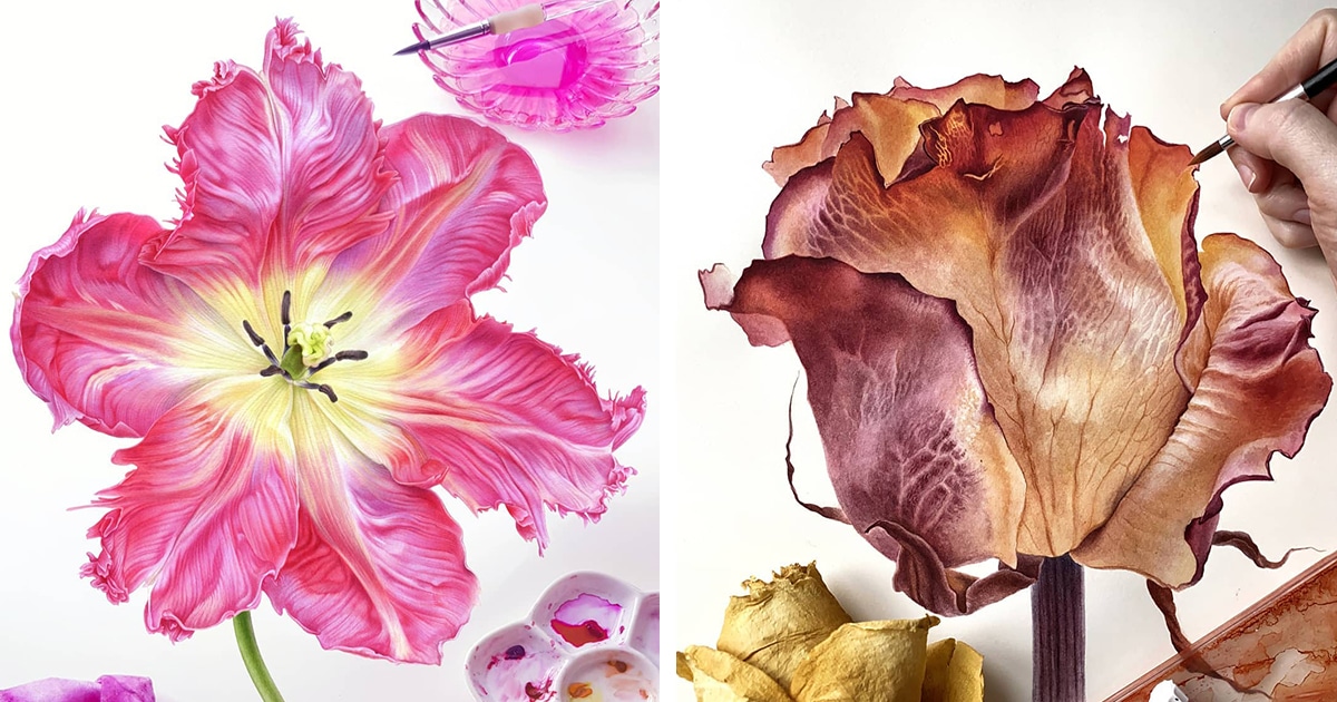 Hyperrealistic Watercolor Paintings Perfectly Recreate the Delicate Beauty  of Flower Petals