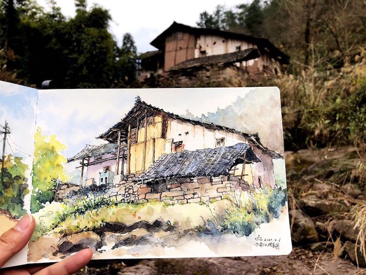 Watercolor Paintings by Qian Shi