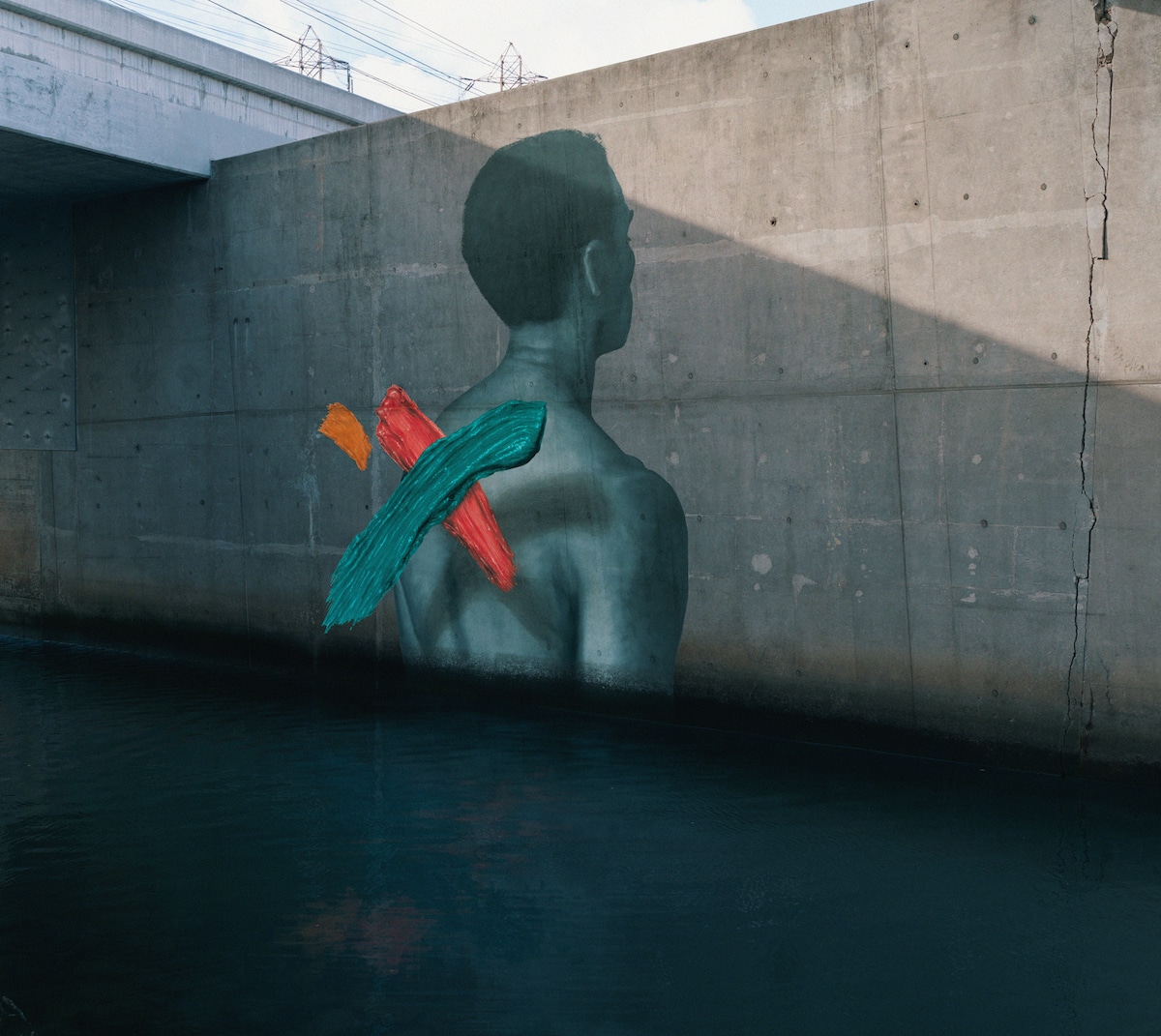 Wall Painting of Man from Behind with Brushstrokes