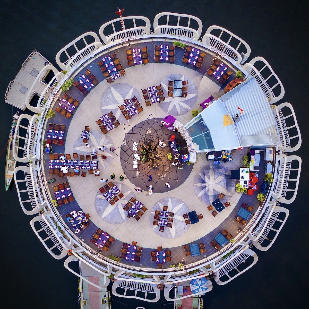 Aerial View of Floating Restaurant on the Huong River