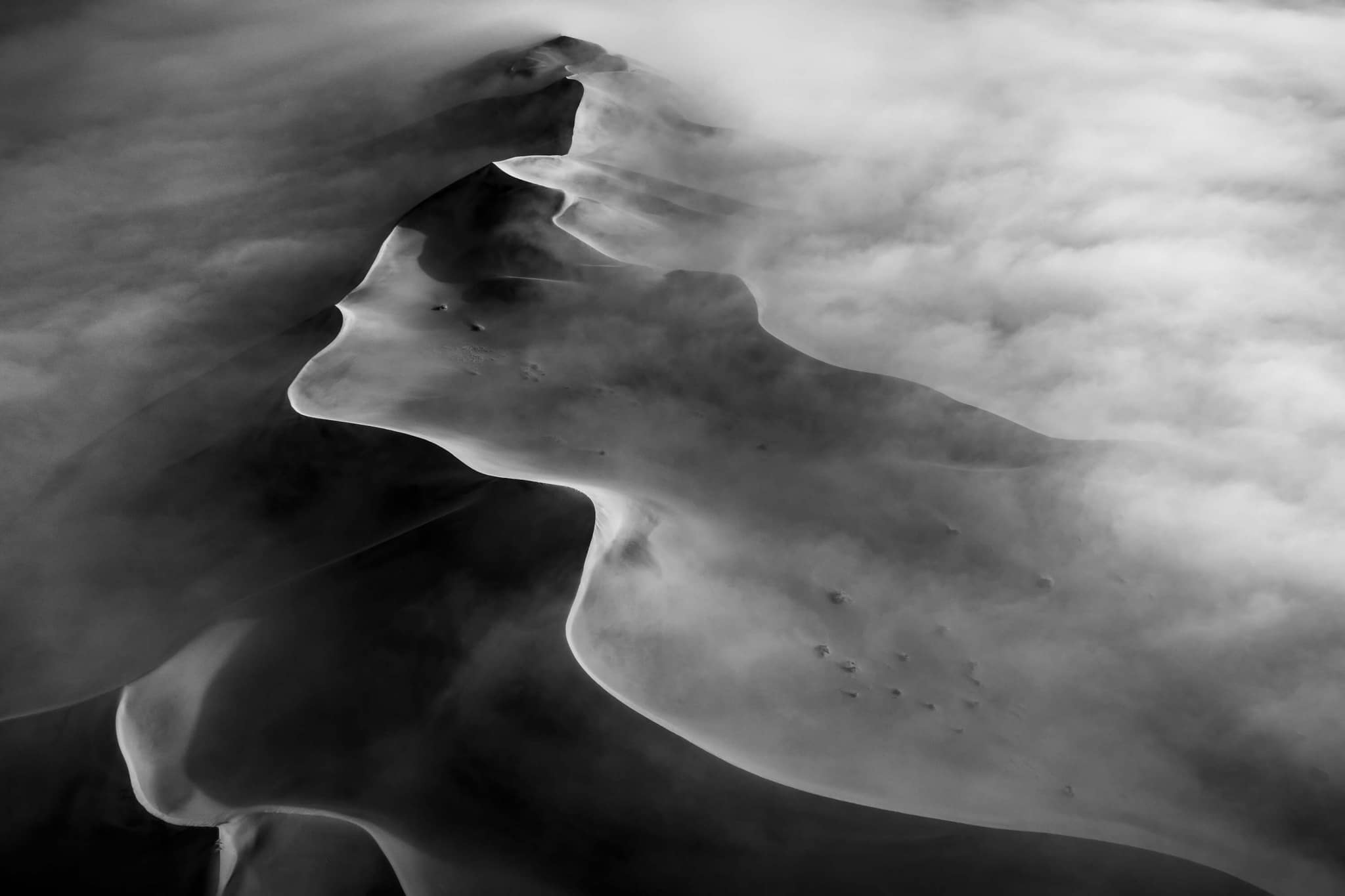 Aerial Black and White Photo of San Dunes
