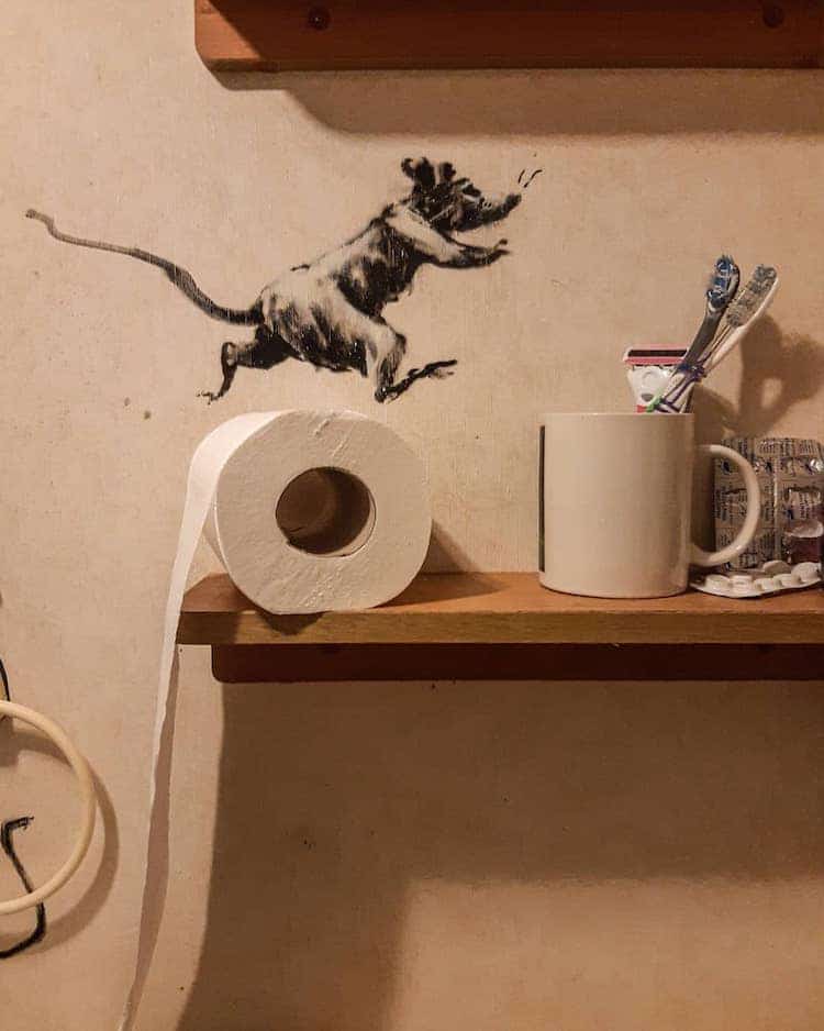 Banksy Rat Jumping Over Toilet Paper Roll