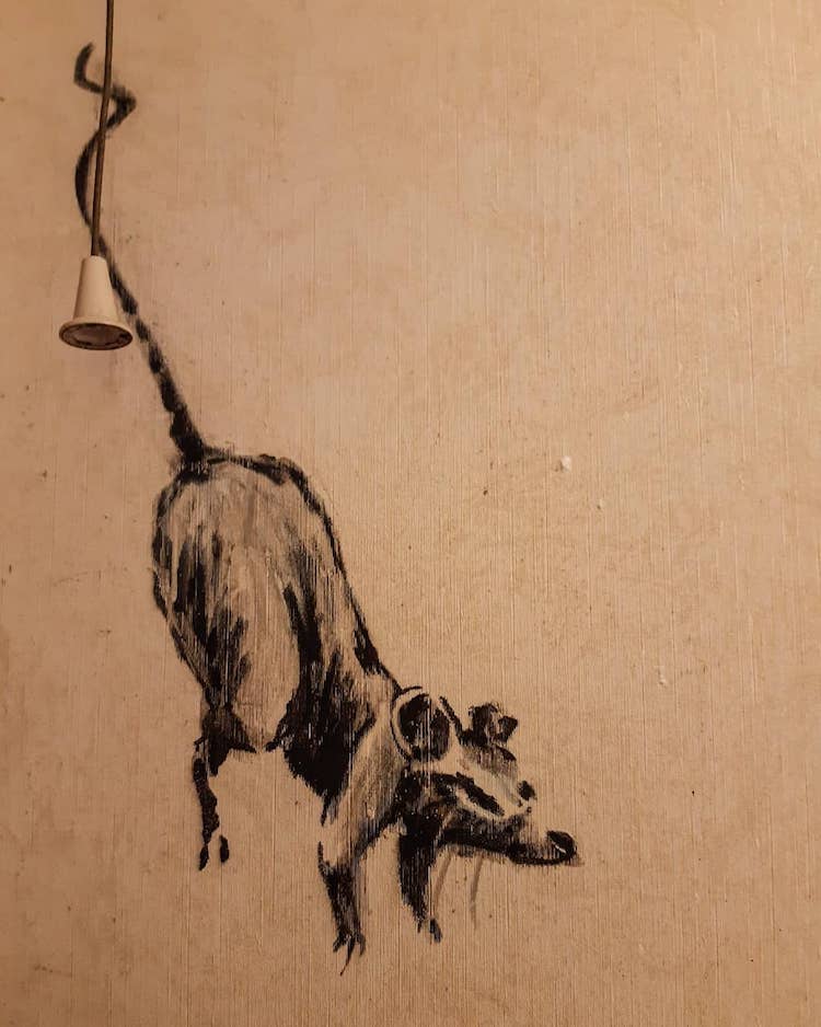 Rat by Banksy Painted on a Bathroom Wall