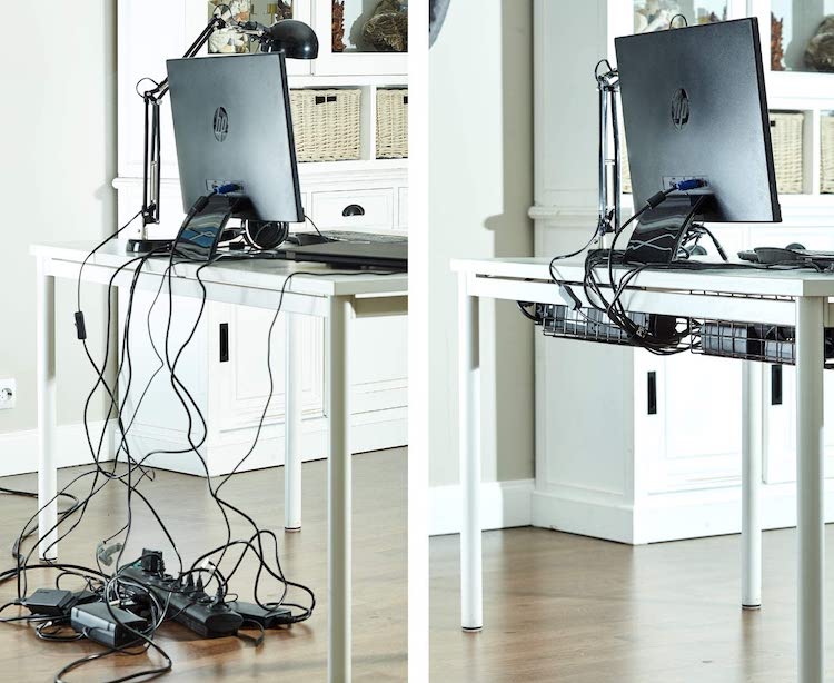 Basket to Organize Cables Under Desk