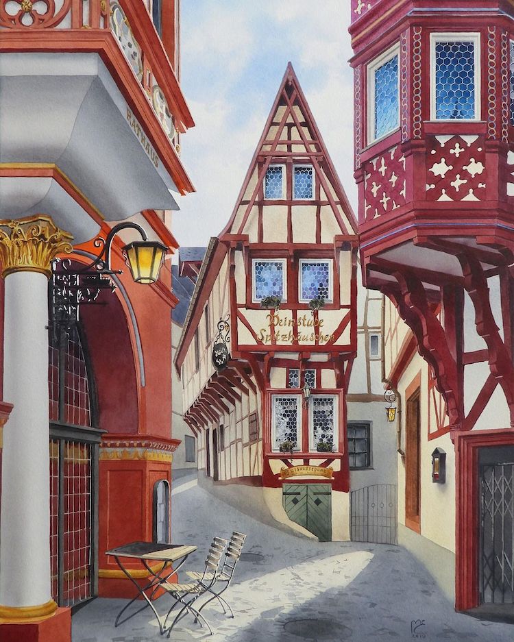 Watercolor painting of Bernkastel-Kues, Germany by Eleanor Mill