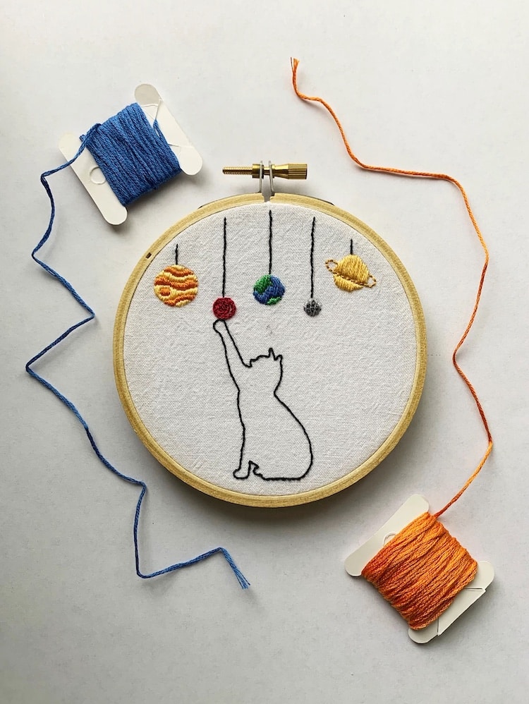 Space inspired hand embroidery patterns for beginners