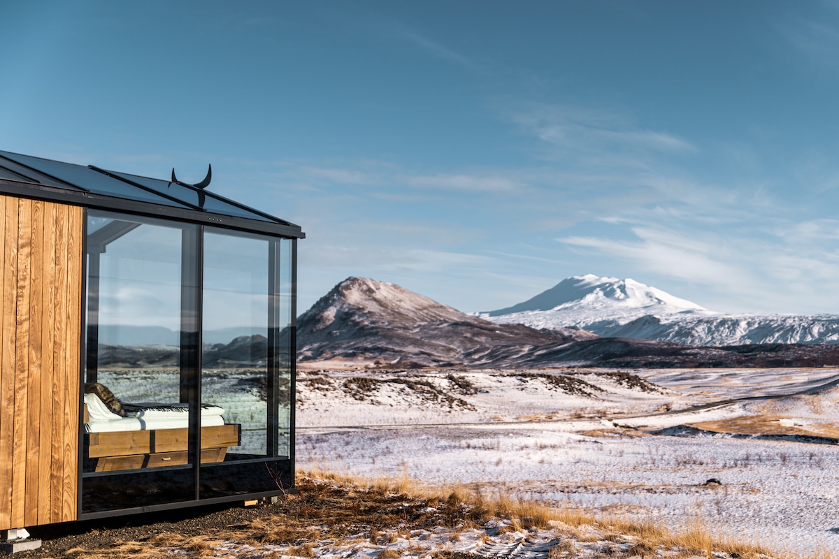 Glass Cabin in Icelandic Landscape