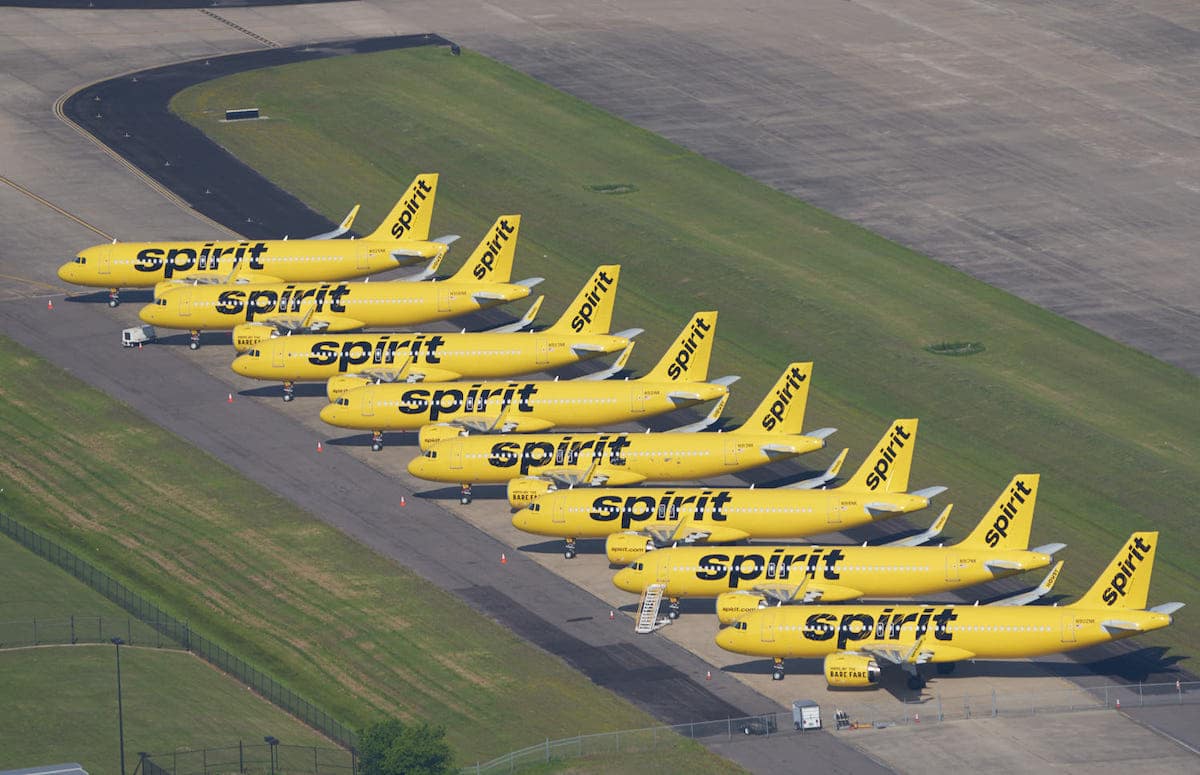 Spirit Airlines Planes Grounded During Coronavirus at the Fort Worth Alliance Airport