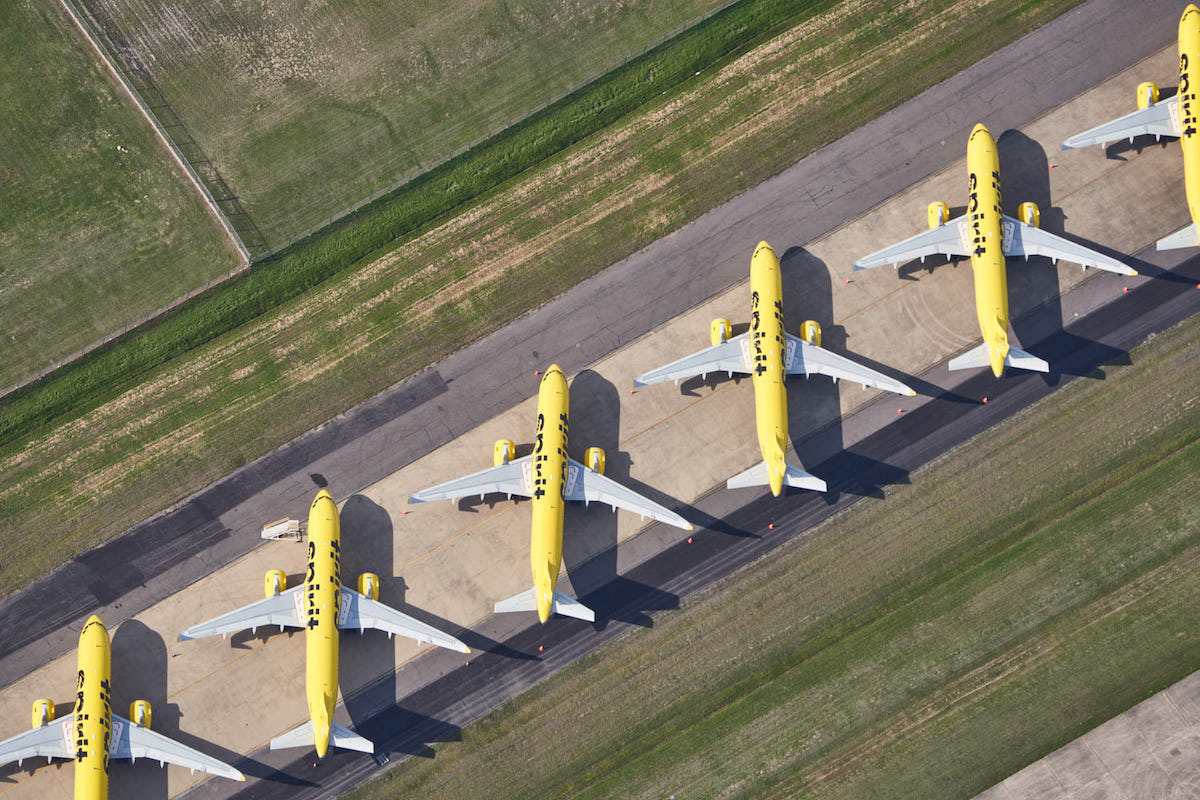 Spirit Airlines Planes Grounded During Coronavirus at the Fort Worth Alliance Airport