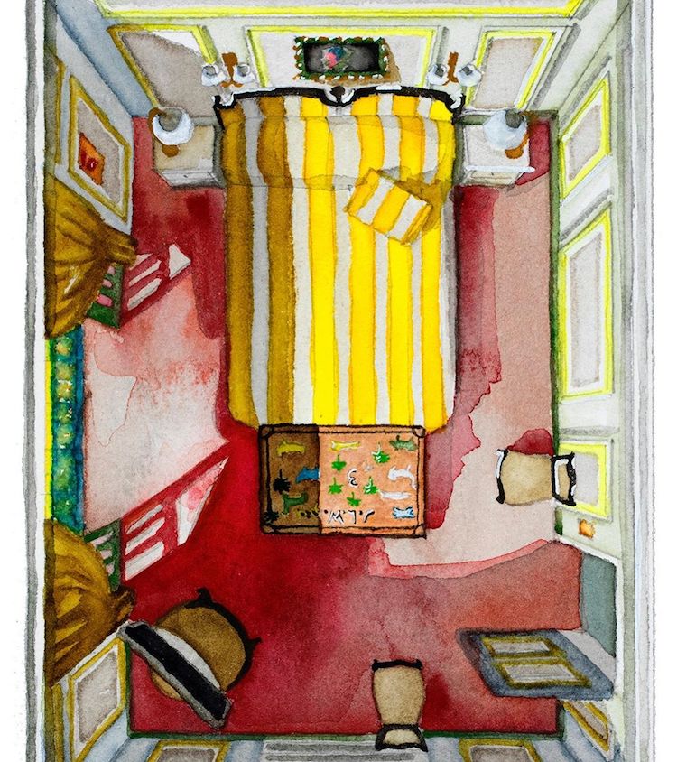 Plano de casa de pelicula Hotel Chevalier por Floor Plan Croissant