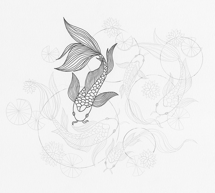 Cómo hacer una ilustración de peces koi