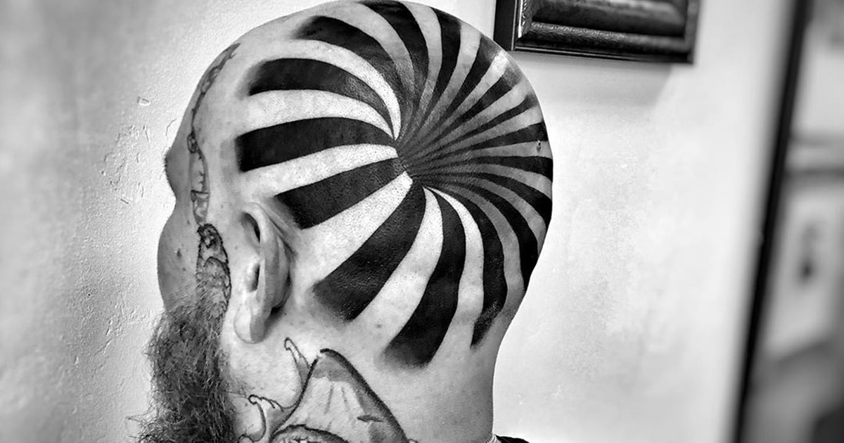 Bold Head Tattoo Doubles as a MindBending Optical Illusion