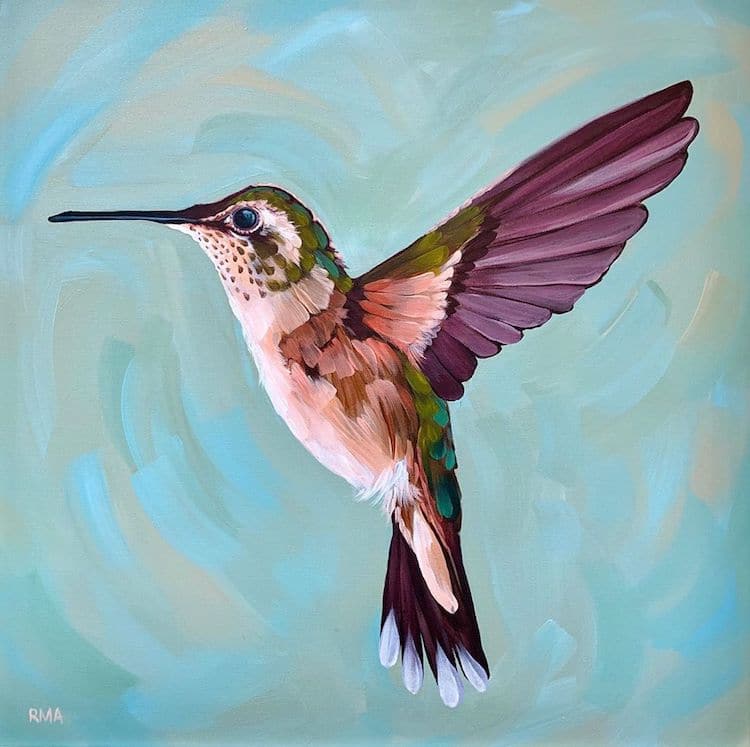 pinturas de aves con pintura acrilica por Rachel Altschuler