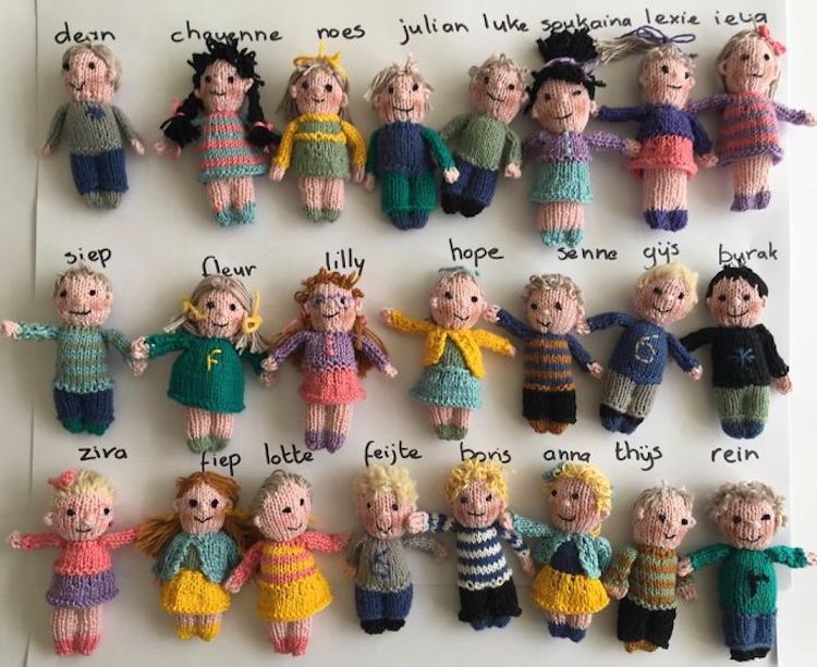 A teacher created knitted dolls of her students