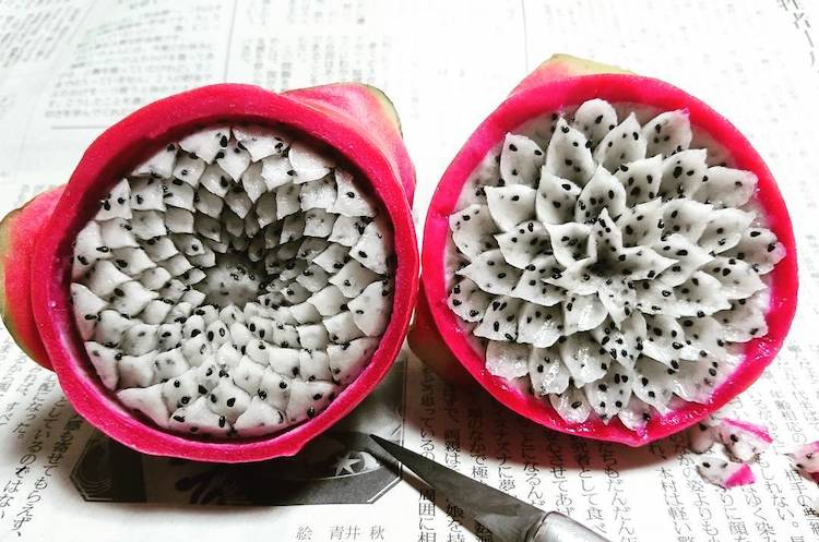 Arte de frutas e vegetais esculpida por Takehiro Kishimoto