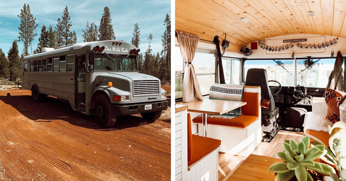 Couple Transforms School Bus in to a Cozy Skoolie Tiny Home