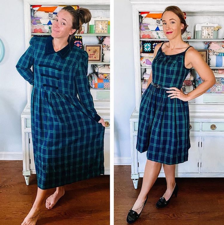 Woman Creates Fashionable Frocks Altering Thrift Store Clothes