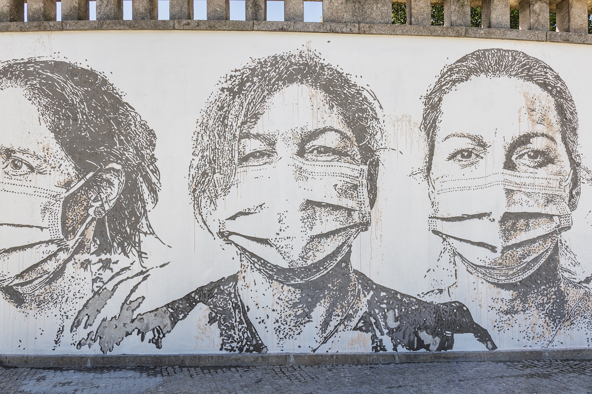 Healthcare Workers Mural at the Centro Hospitalar Universitário de São João, Portugal by Vhils