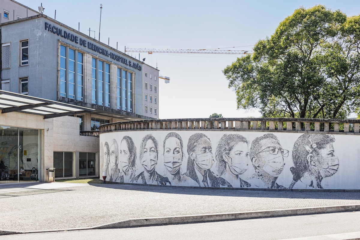 Healthcare Workers Mural at the Centro Hospitalar Universitário de São João, Portugal by Vhils