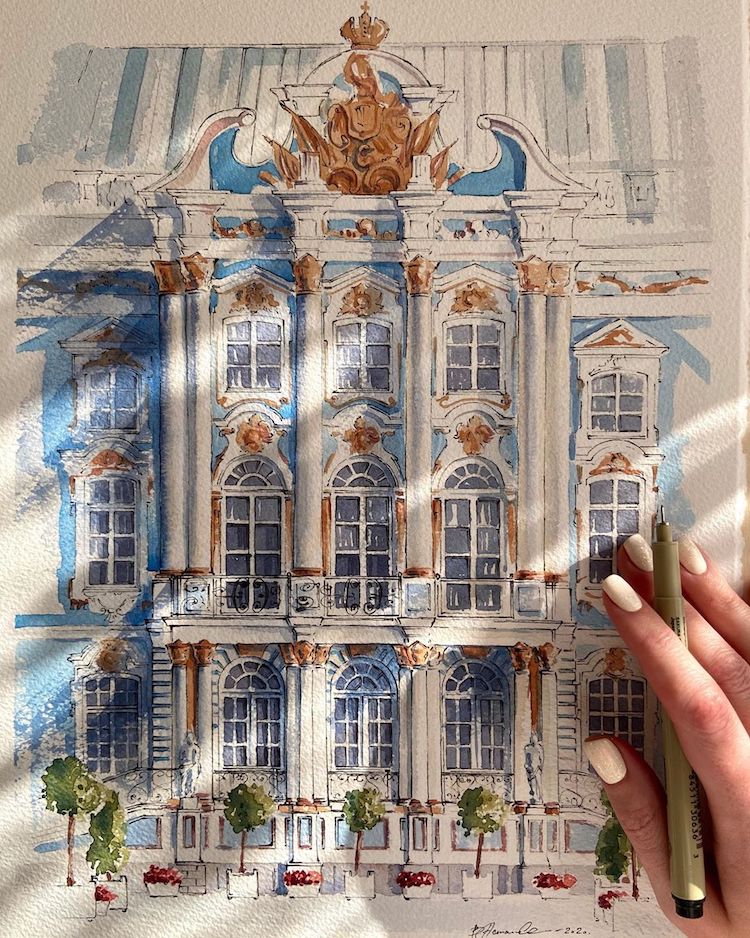 Architecture Watercolor Paintings by Viviene Astakhova