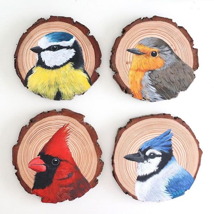 Bird Paintings on Wood by Deanna Maree