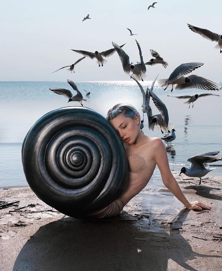 Fine Art Photo of Girl Posing as an Sea Creature on the Beach