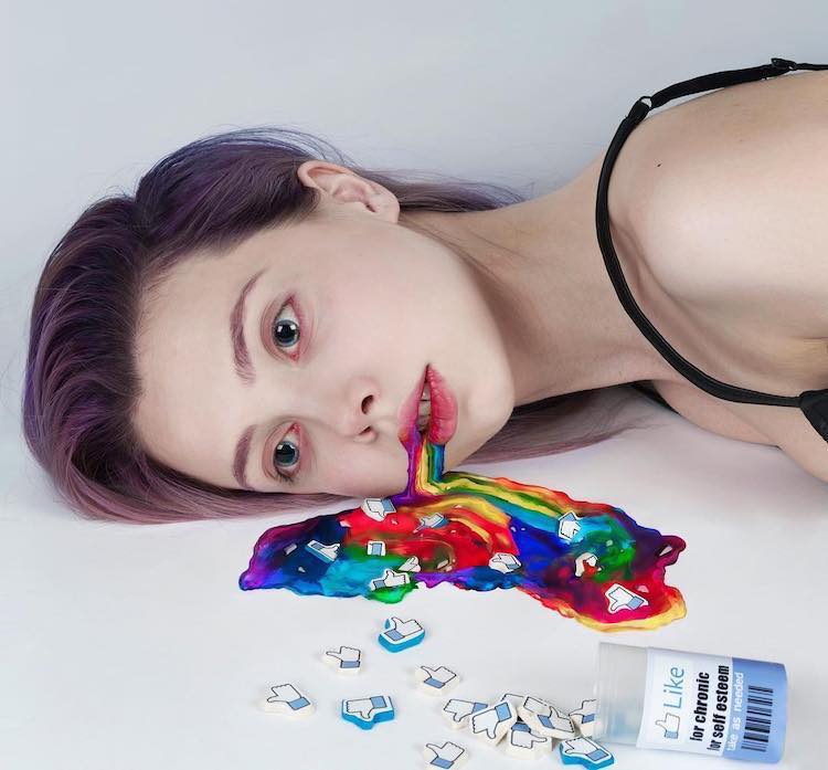 Girl with Colorful Liquid Pouring from Her Mouth
