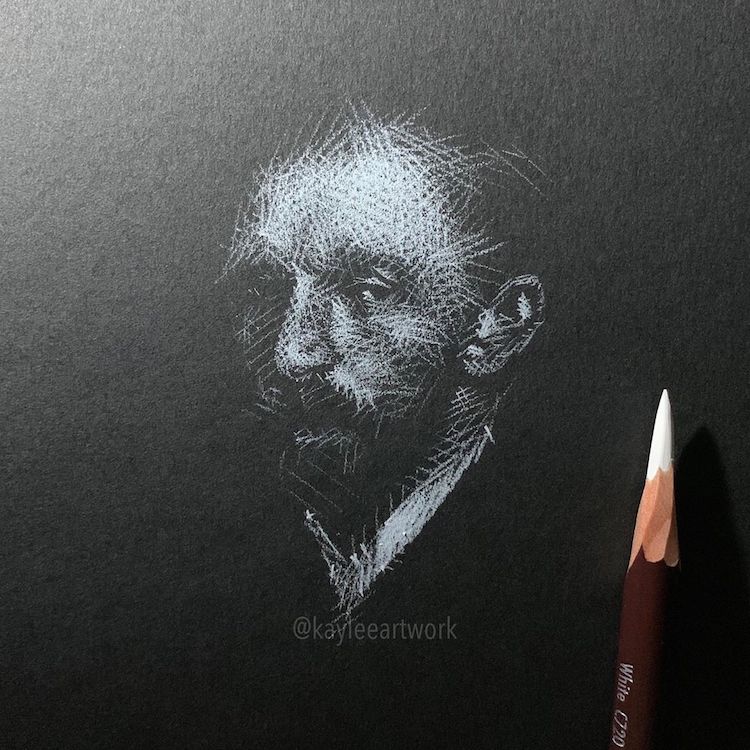 Behind the light, by me, white colour pencil on black paper, 2020 :  r/drawing