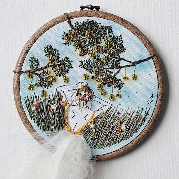 3D Embroidery Designs Feature Women with Flowing Hair and Dresses