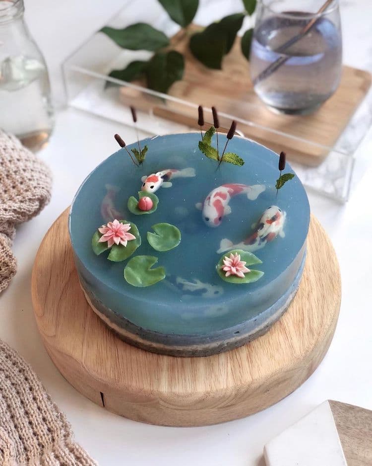 pastel de gelatina de peces koi por Grace / petrichoro