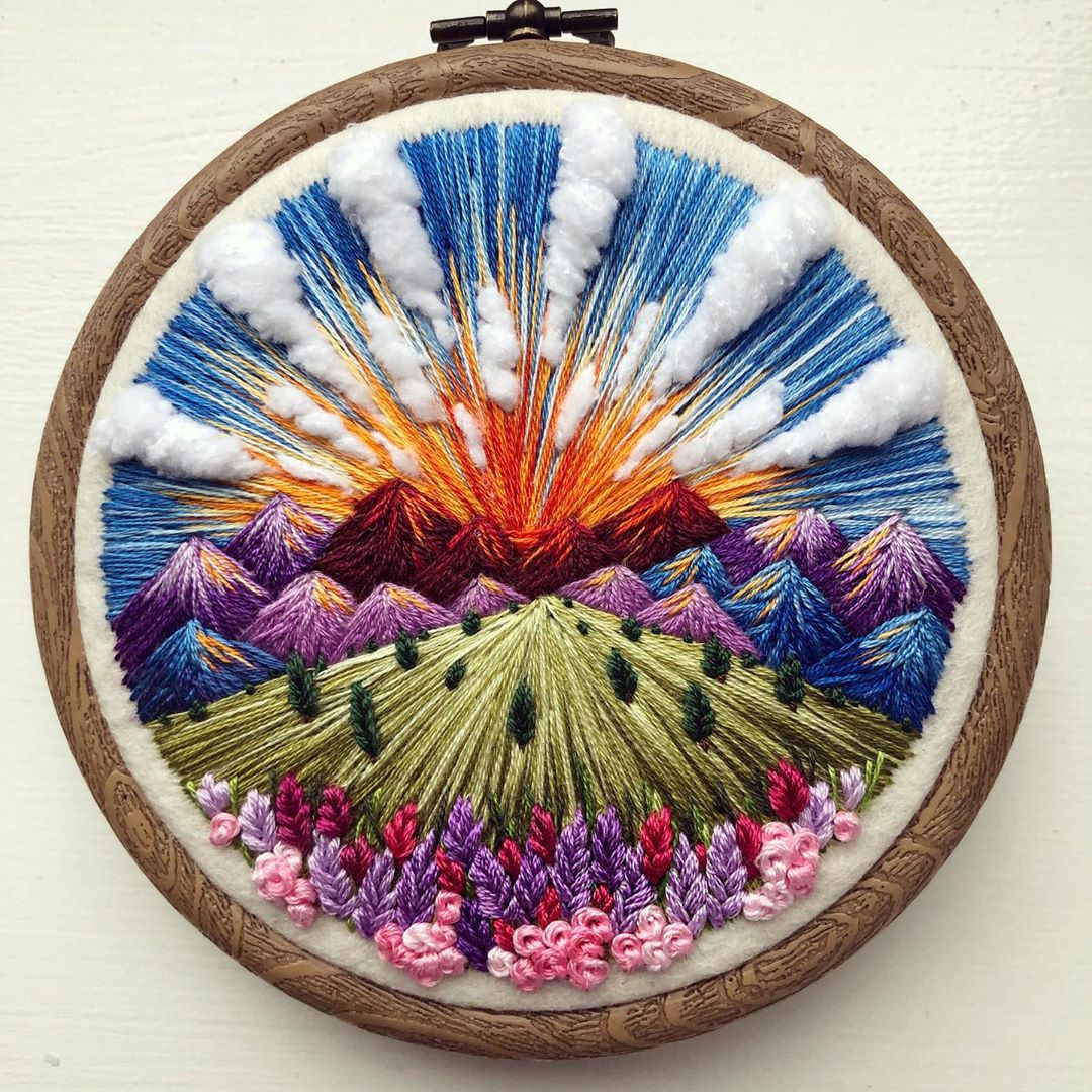 Artist Captures the Beauty of Nature with Colorful Landscape Embroidery